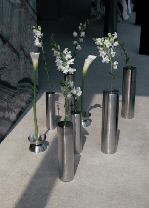 Candelero y Florero en Cilindro de Acero