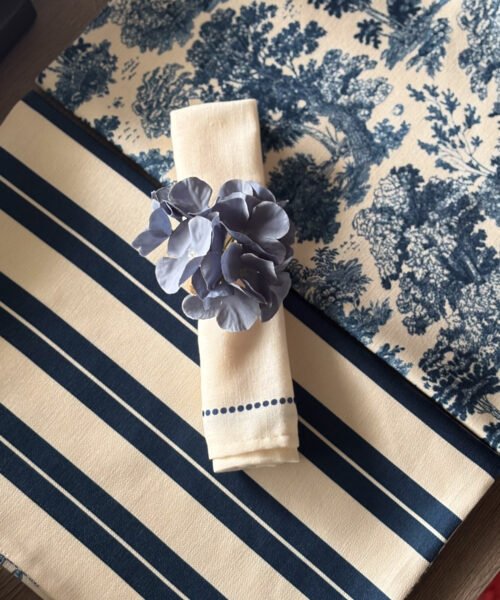 Set de Mesa Entre Ramas/Rayas  x 4 puestos - Hortensias Tonos Azules