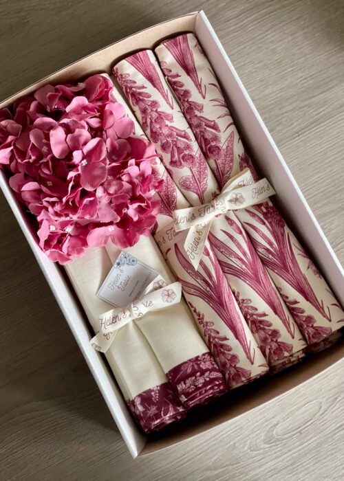 Set de Mesa Orquideas y Rayas - Hortensias Tonos Rosa