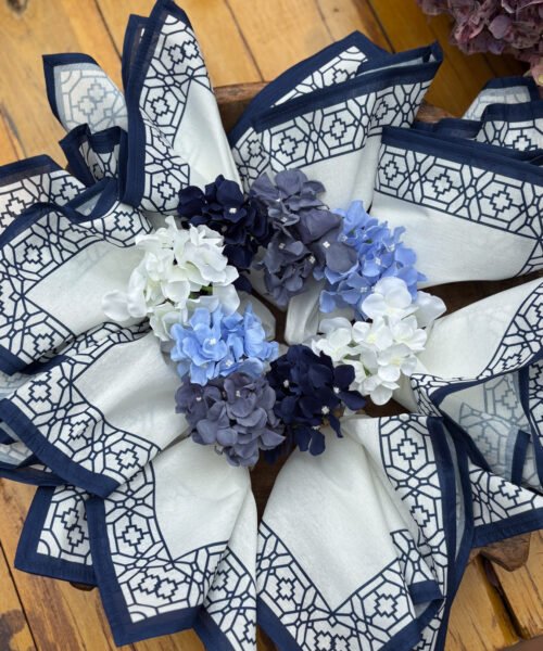 Set Servilleteros x 8 puestos - Hortensias Tonos Azules
