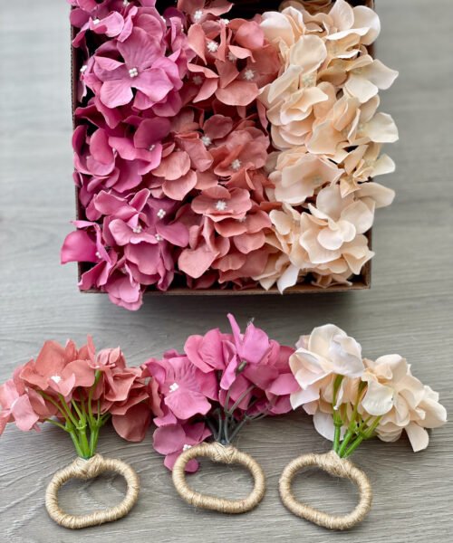 Set Servilleteros x 6 puestos - Hortensias Tonos Rosa