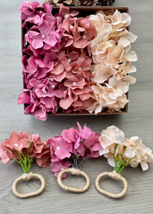 Set Servilleteros - Hortensias Tonos Rosa